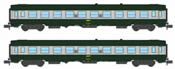 SET of 2French SNCF Coach Set Class UIC CAR B10 Green/ALU Yellow Logo Era IV